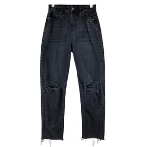 American Eagle Womens Size 000R Jeans Mom Ripped Straight Stretch Black